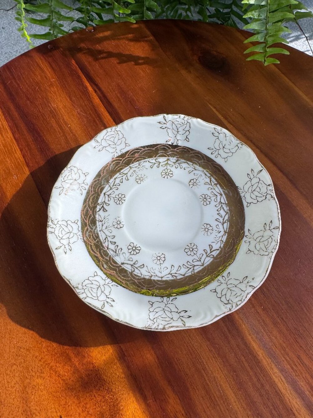 Vintage Sterling China Gold Floral Saucer/ Trinket Dish